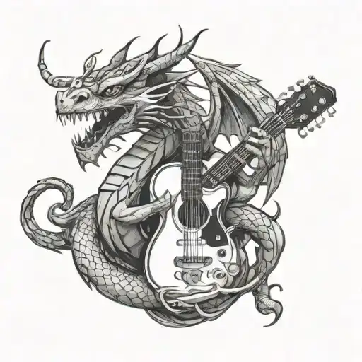 Dragon Wrapped Around Guitar Intertwined