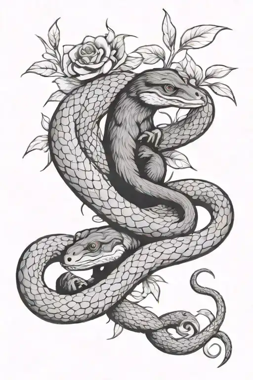 Two Snakes Protecting A Nest With A Monkey And Rat