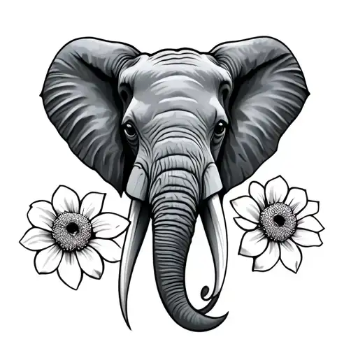 Elephant Head With 3 Fowers