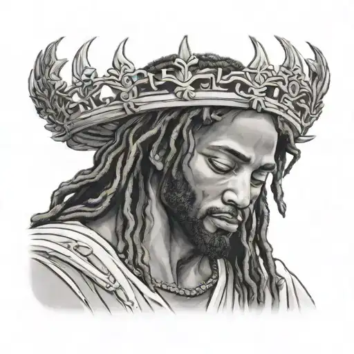 Black Jesus Praying Hands Wearing A Crown With Dreads On His Head