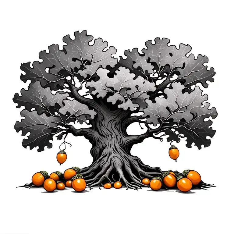 Oak Tree With Amber Acorns