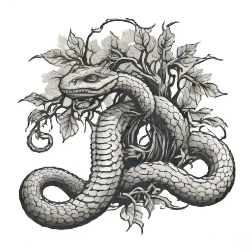 Oroborus Snake Surrounding Trees Roots Reaching Deep