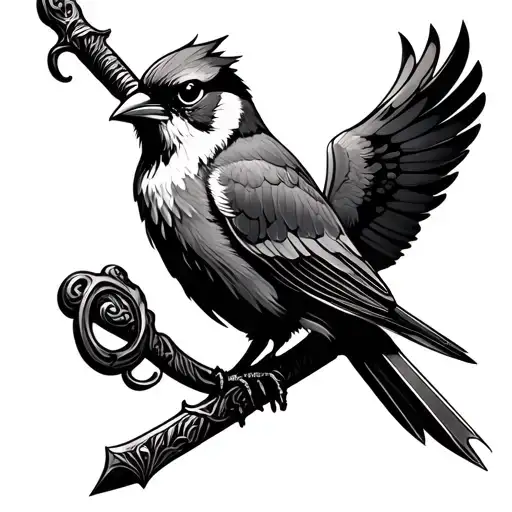 Sparrow Holding Sword