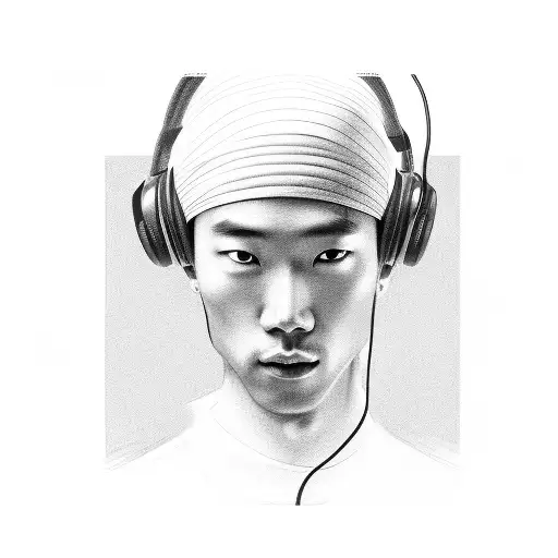 A Detailed Sketch Of Christian Yu's Face With Headphones On