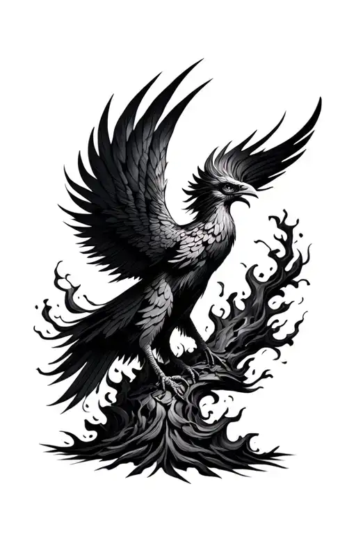 Detailed But Dainty Phoenix Rising From The Ashes Symbolizing Rebirth