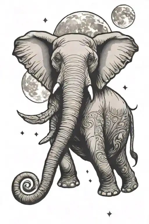 An Elephant Holding The Moon In Trunk