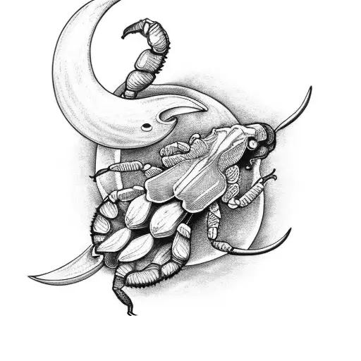 Scorpion And Lily With Crescent Moon