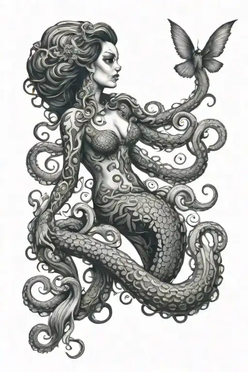 Creepy Octopus And Mermaid Full Sleeve