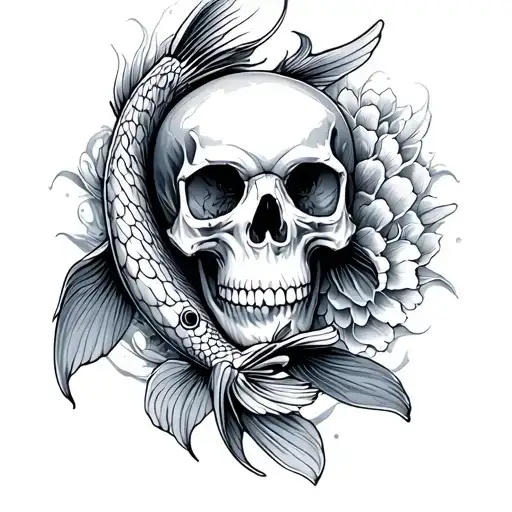 Koi Fish And Skull Soft Shading