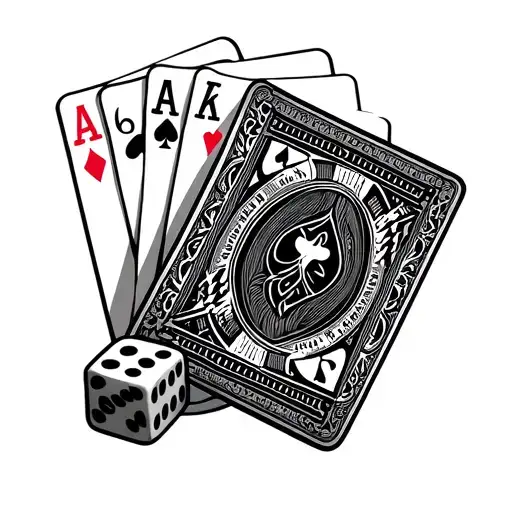 4 Aces Fanned Out With 2 Craps Dice Symbolizing The Gamble