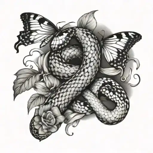 Snake With Butterflies On Forearm