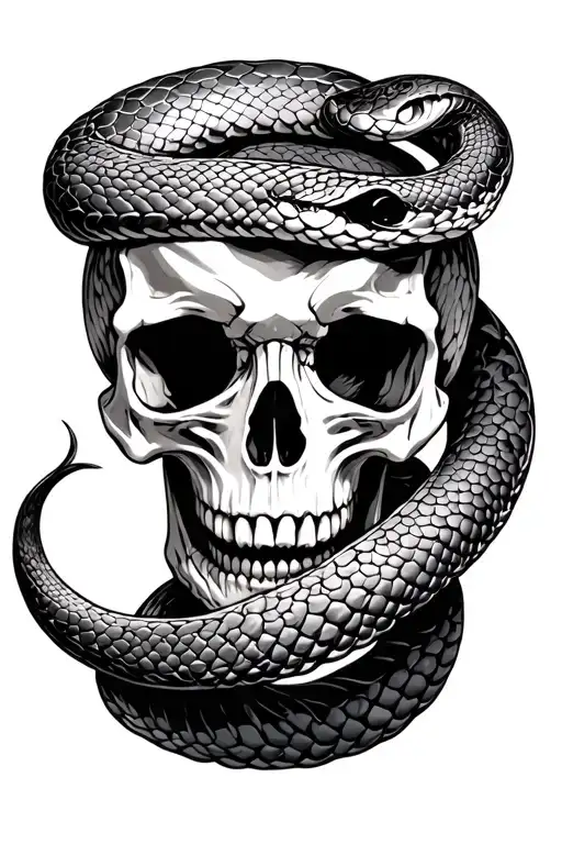 Scull And Snake Intertwined