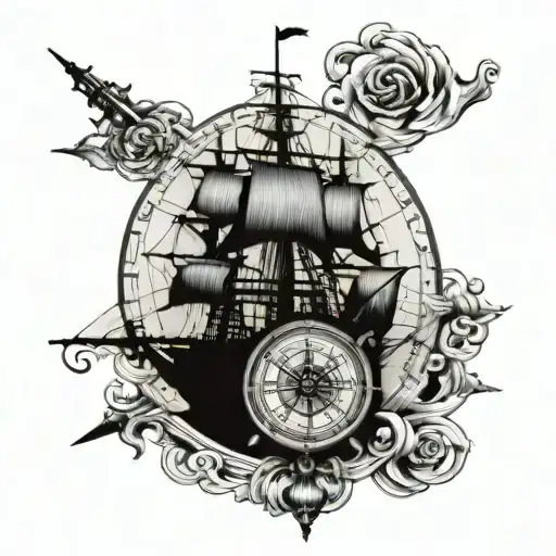 Map In The Background With A Pirate Ship And A Compass In The Corner