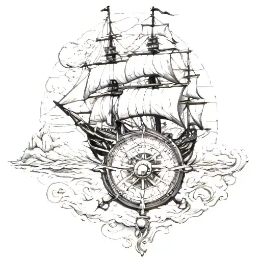 Map In The Background With A Pirate Ship And A Compass In The Right Corner