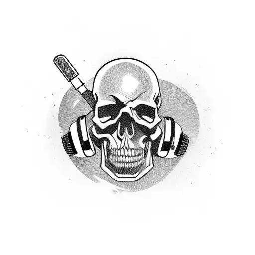 A Gangster-inspired Tattoo Featuring A Skull Wearing A Techno Dj Headset