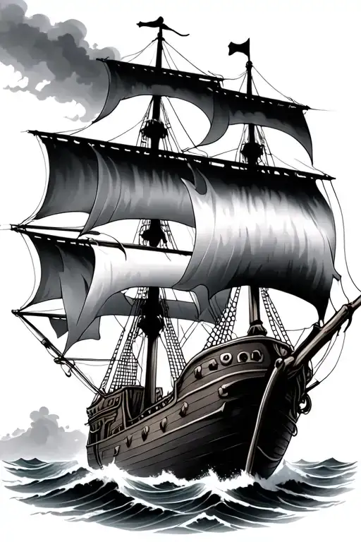 Pirate Ship Sailing Through Stormy