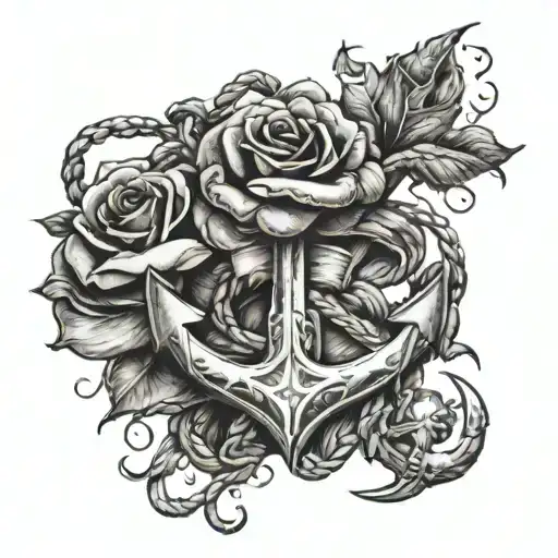 Rusty Anchor With Rose Wrapped Around