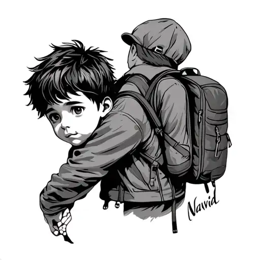 A Long Journey For A Boy With A Backpack And The Text Navid