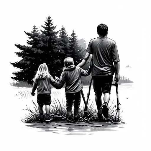 Father Son And Daughter Exploring Outdoors