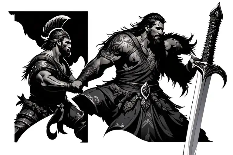 Viking Warrior Fighting Spartan Warrior Wielding A Sword