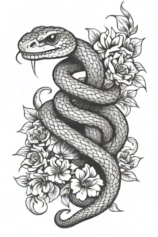 Snake Coiled Around Flowers