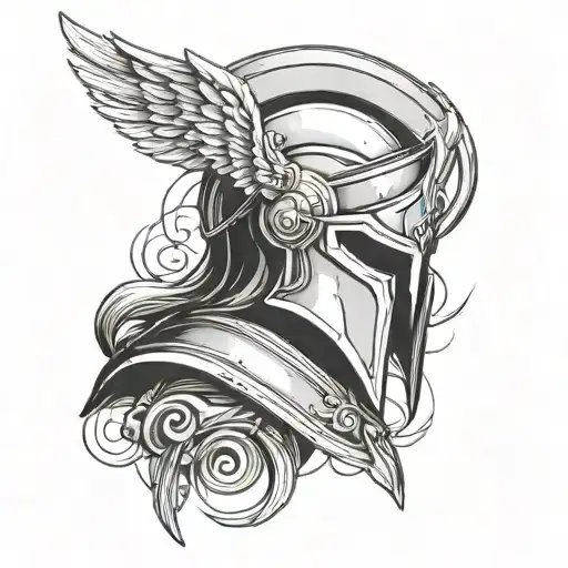 Spartan Helmet Bowing Angel Falling