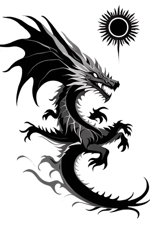 Minimal Tribal Dragon Flying Towards The Sun