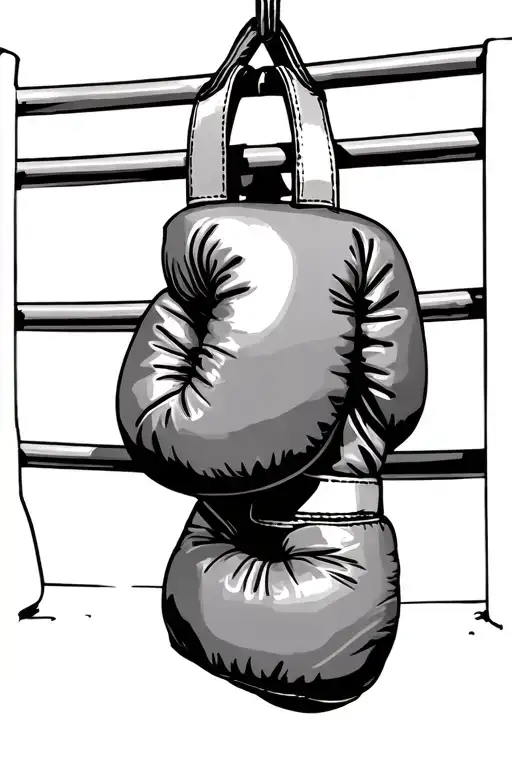 Boxing Gloves Hanging And Boxing Ring