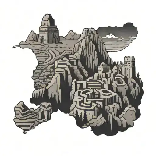 Simplistic Machu Pichu And Peru Country Shape Behind