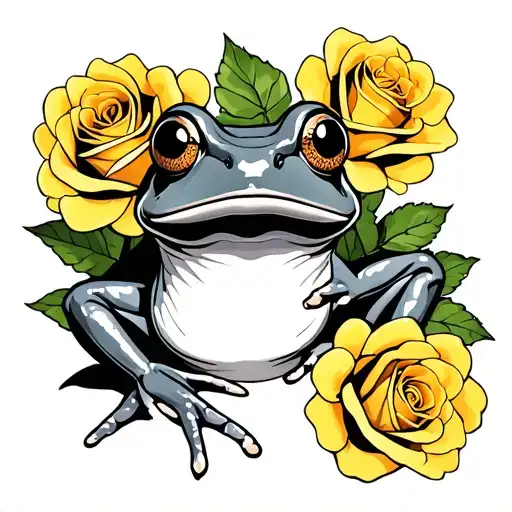 Frog And 5 Yellow Roses