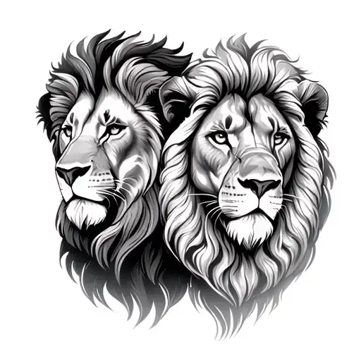 Lion Couple Tattoo Design Incorporating