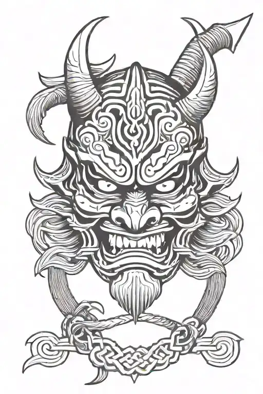 Oni Mask With Samurai Warrior