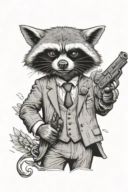 Raccon Wearing Suit Holding Gun And He Is Angry