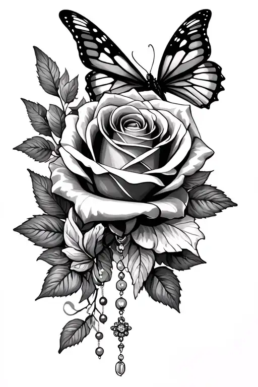 Rose With Butterfly And Rosary