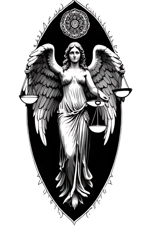 Mandala Angel Holding Scales Balancing Life