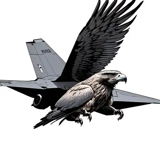 B-2 Stealth Bomber And A Perronine Hawk Facing Directly Forward