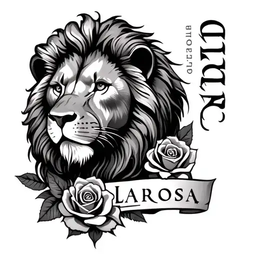 Forearm Tattoo Featuring The Name Delarosa A Lion And Roses
