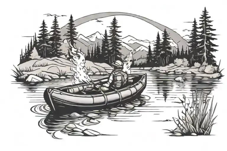 Nature River Packraft Bonfire Near A Lake