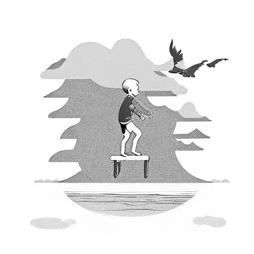 Kid And Dad Over A Lake But Only Silhouette