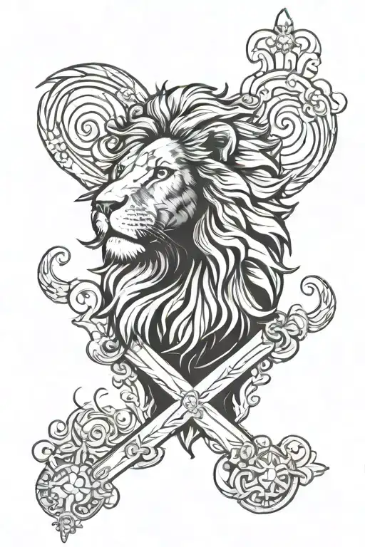 Lion Christian Cross With Clouds