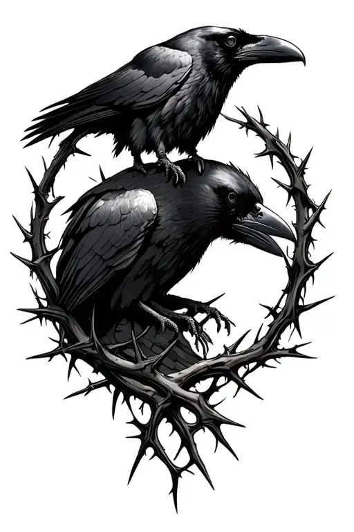 Raven Overlooking Shoulder Surrounded By Thorn Wreath