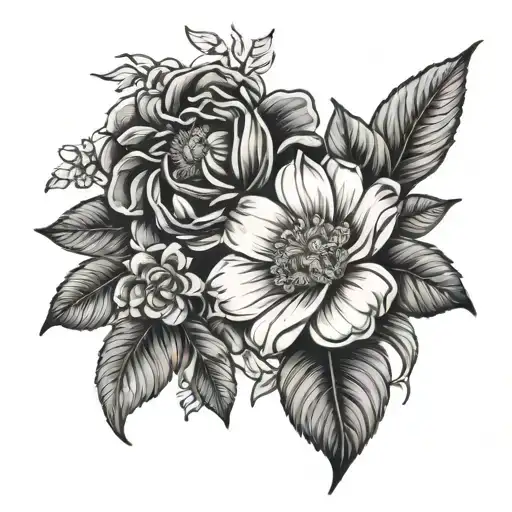 Daisy And Camellia Flower Tattoo Design