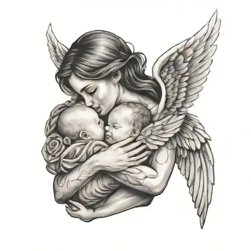 Mom Holding A Baby With Wings
