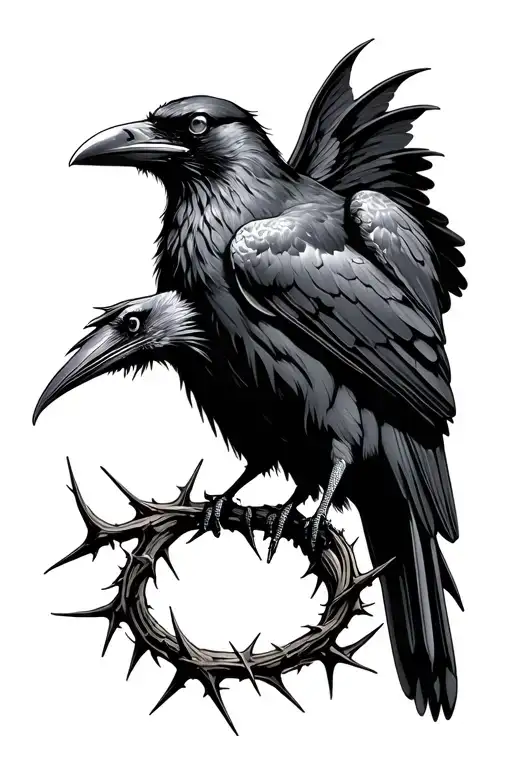 Raven Looking Over Shoulder Surrounded By Thorn Wreath