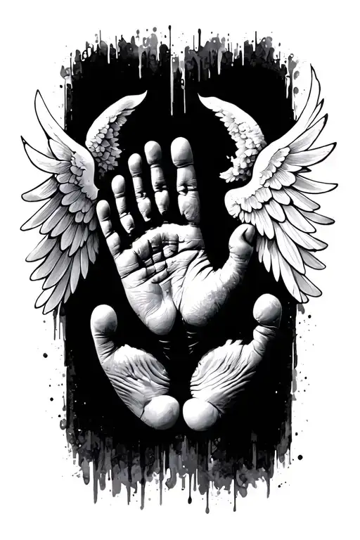 Deceased Baby Hand And Foot Print With Wings Spread