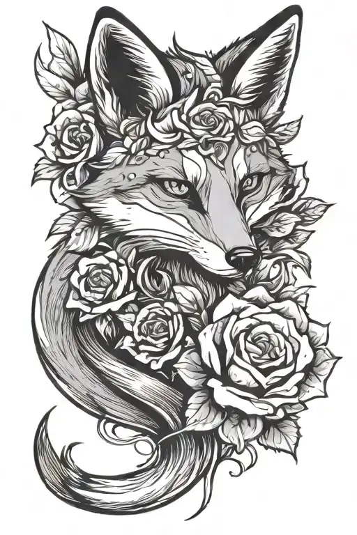 Kitsune Fox With Roses Growing