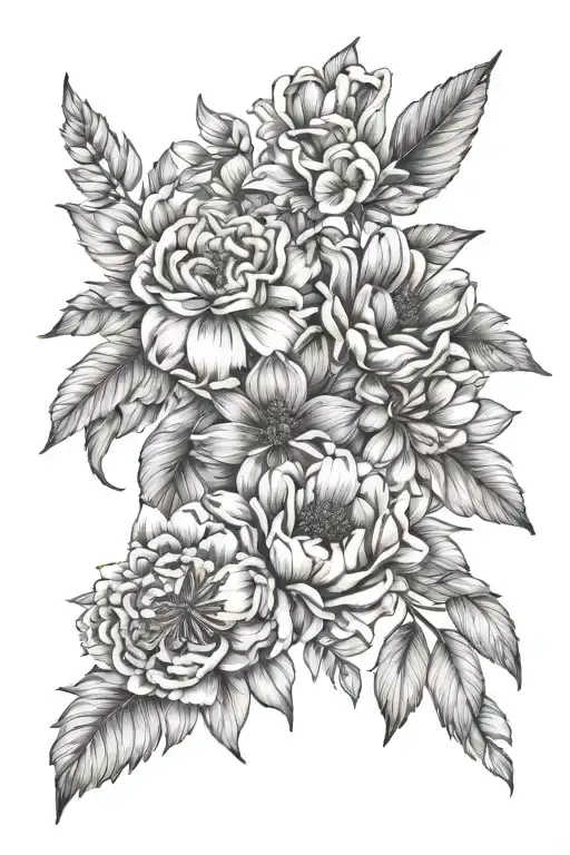 February April September Birth Flower Bouquet Fine Line