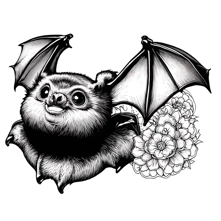 Mandala Style Fruit Bat Hangibg Upside Down Under Boob