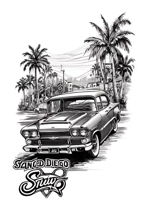 San Diego Old School Car Cruise Scene Upper Arm Sleeve