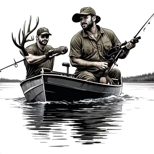 Guy Fishing Off A Boat And A Guy Shooting A Buck